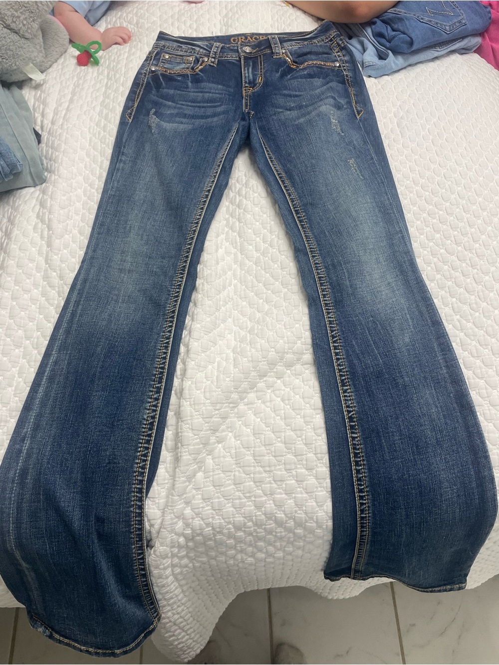 Grace Blue Flare Jeans with Faded Detailing